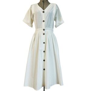 NWT FRNCH SWISS DOT WHITE FIT AND FLARE BUTTON UP DRESS SIZE XS